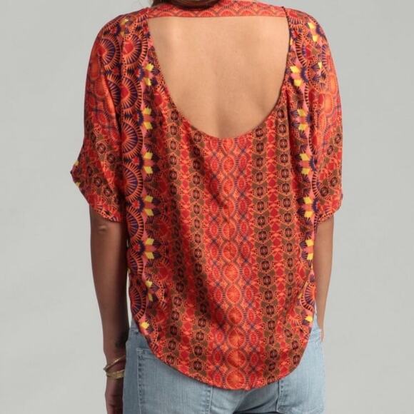 Jessica Simpson‎ “Ironic” Short Sleeved High-Low Top Orange S - Picture 6 of 11